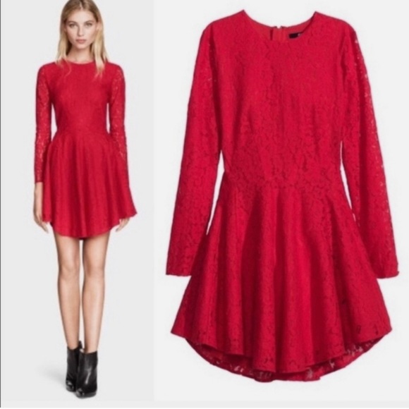 Red lace high-low pleated dress - Picture 6 of 6